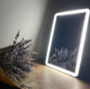 TLD-591 Brown-LED-80Lm-6000K-Dimmer-T+M Настольный светильник зеркало. 4W.Диммер. Часы. Термометр.