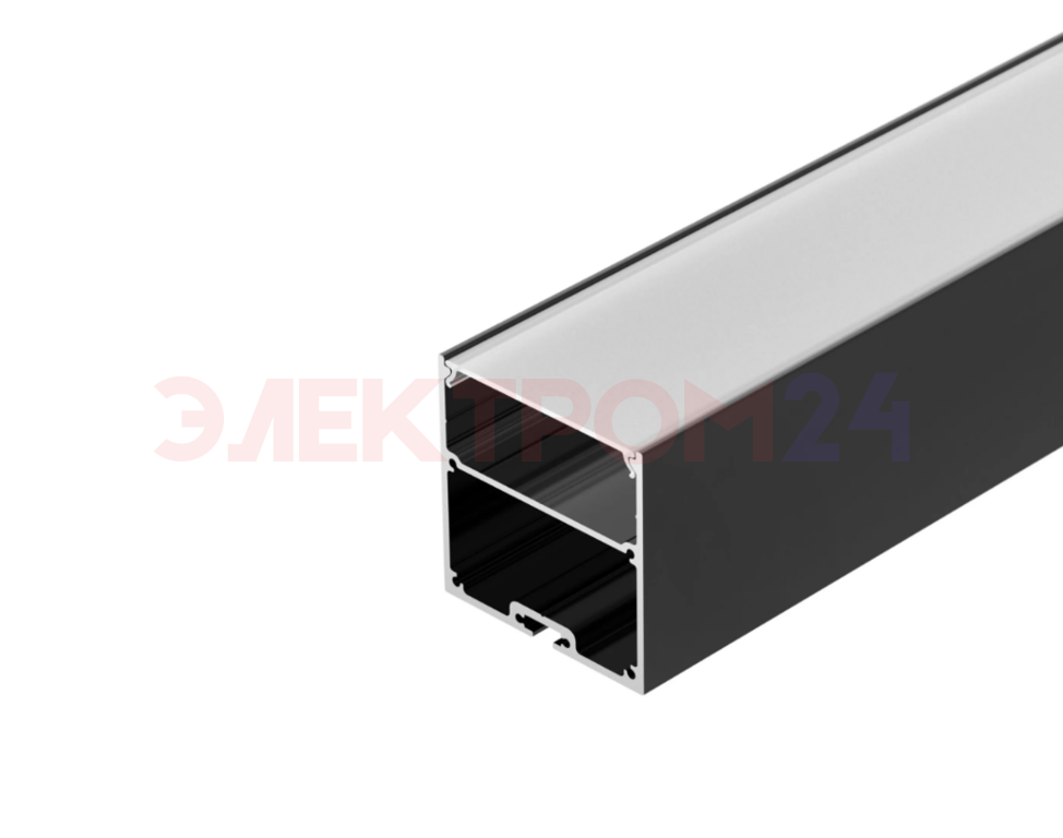 Профиль 50х50х2000мм L-5050-2000 Anod Black в сборе с рассеивателем и заглушками Профиль 50х50х2000мм L-5050-2000 Anod Black в сборе с рассеивателем и заглушками