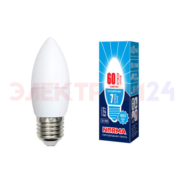LED-C37-7W/NW/E27/FR/NR Лампа светодиодная. Форма "свеча", матовая. Серия Norma 4000K LED-C37-7W/NW/E27/FR/NR Лампа светодиодная. Форма "свеча", матовая. Серия Norma 4000K