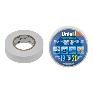 UIT-135P 20/19/01 WHT Изоляционная лента Uniel 20м, 19мм, 0,135мм, 1шт, цвет Белый