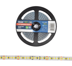 ULS-2835-168LED/m-10mm-IP20-DC24V-14W/m-5M-4000K Гибкая светодиодная лента на самоклеящейся основе