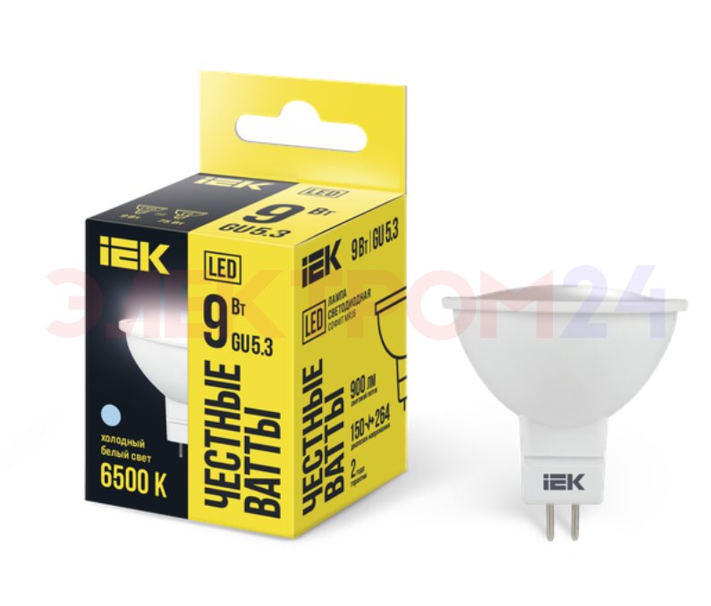 Лампа светодиодная MR16 софит 9Вт 230В 6500К GU5.3 IEK Лампа светодиодная MR16 софит 9Вт 230В 6500К GU5.3 IEK