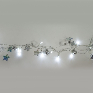 Гирлянда звездочки серебристые, 20LED(холодный белый ),расст.м/у LED 10 см, 2м + 1,5м шнур,IP20,CL62