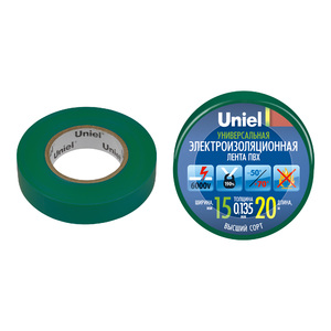 UIT-135P 20/15/01 GRN Изоляционная лента Uniel 20м, 15мм, 0,135мм, 1шт, цвет Зеленый