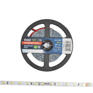 ULS-2835-60LED/m-8mm-IP20-DC24V-6W/m-5M-DW Светодиодная лента  (6500K). ТМ Uniel.