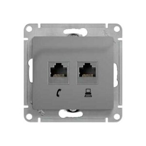 Механизм двойной розетки RJ11+RJ45, кат.5е(телеф.+комп) СП, Glossa, алюминий