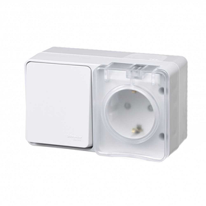 AtlasDesign PROFI IP54 О/У БЛОК: РОЗ. з/к со шт. 16А, ВЫКЛ.1-клав.10А, БЕЛЫЙ