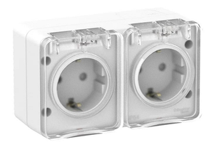 AtlasDesign PROFI IP54 O/У РОЗЕТКА двойная с заземлением со шторками 16А, БЕЛЫЙ