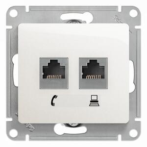 Механизм розетки телеф.+комп. 2-м СП, RJ11+RJ45, Glossa, перламутр