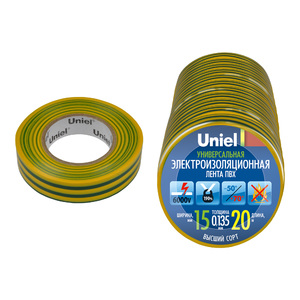 UIT-135P 20/15/01 YGR Изоляционная лента Uniel 20м, 15мм, 0,135мм, 1шт, цвет Желто-Зеленый