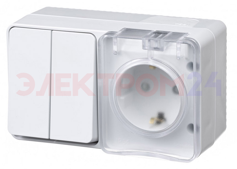 AtlasDesign PROFI IP54 О/У БЛОК: РОЗ. з/к со шт. 16А, ВЫКЛ.2-клав.10А, БЕЛЫЙ AtlasDesign PROFI IP54 О/У БЛОК: РОЗ. з/к со шт. 16А, ВЫКЛ.2-клав.10А, БЕЛЫЙ