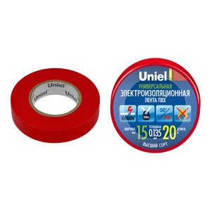 UIT-135P 20/15/01 RED Изоляционная лента Uniel 20м, 15мм, 0,135мм, 1шт, цвет Красный