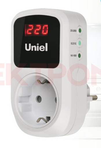 UBR-E35 WHITE Реле напряжения однофазное. 16А. 3500Вт. с заземлением. Белый. TM Uniel UBR-E35 WHITE Реле напряжения однофазное. 16А. 3500Вт. с заземлением. Белый. TM Uniel