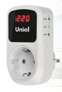 UBR-E35 WHITE Реле напряжения однофазное. 16А. 3500Вт. с заземлением. Белый. TM Uniel