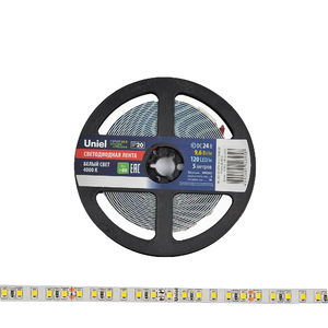 ULS-2835-120LED/m-8mm-IP20-DC24V-9,6W/m-5M-4000K Светодиодная лента  (4000K). ТМ Uniel.