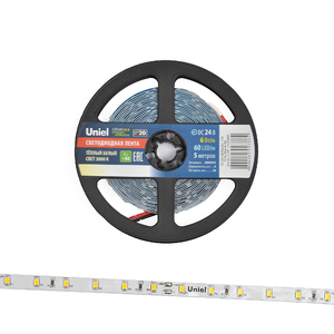 ULS-2835-60LED/m-8mm-IP20-DC24V-6W/m-5M-WW Светодиодная лента (3000K). ТМ Uniel.