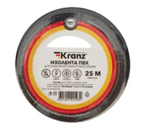 Изолента ПВХ черная 0,13х19 мм, 25 м, черная KRANZ
