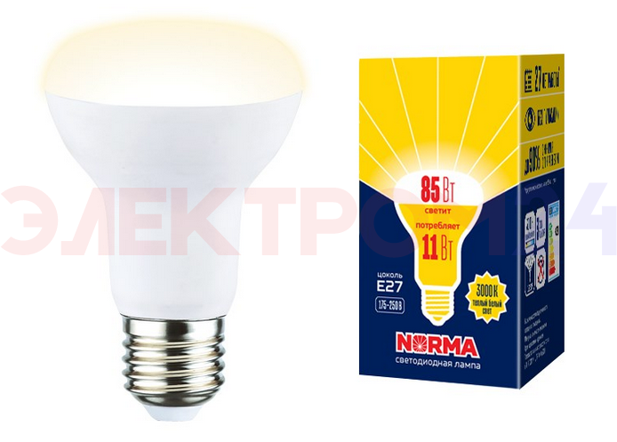 LED-R63-11W/3000K/E27/FR/NR Лампа светодиодная. Форма "Рефлектор", матовая. Серия Norma. Теплый белы LED-R63-11W/3000K/E27/FR/NR Лампа светодиодная. Форма "Рефлектор", матовая. Серия Norma. Теплый белы