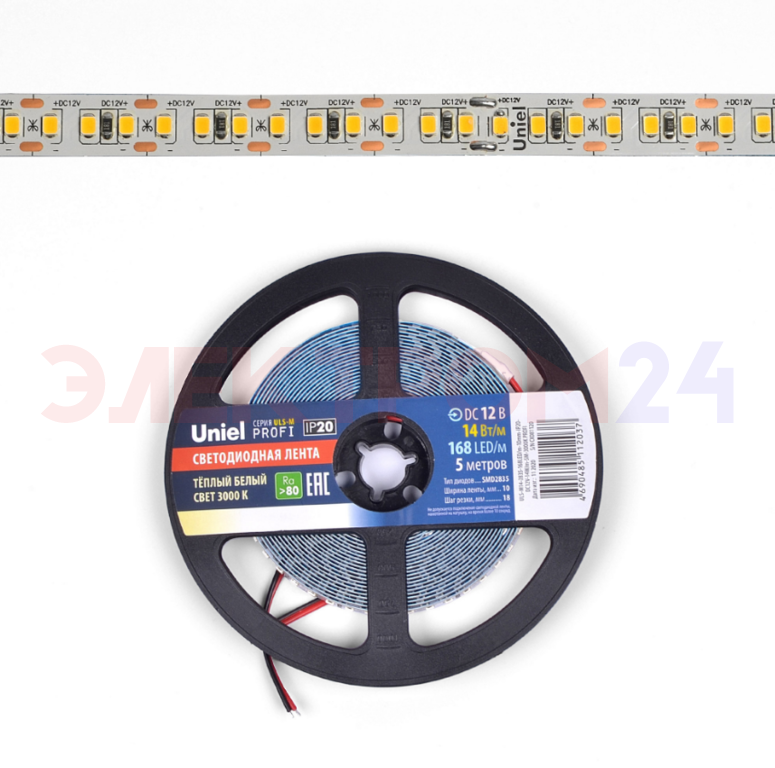 ULS-M14-2835-168LED/m-10mm-IP20-DC12V-14W/m-5M-3000K PROF Светодиодная лента (3000К). ТМ Uniel. ULS-M14-2835-168LED/m-10mm-IP20-DC12V-14W/m-5M-3000K PROF Светодиодная лента (3000К). ТМ Uniel.