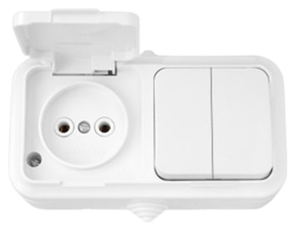 *Блок (2выкл. + роз)  ОУ брызгозащищенный IP54  2В-РЦ-655 Пралеска