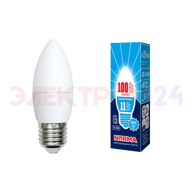 LED-C37-11W/NW/E27/FR/NR Лампа светодиодная. Форма "свеча", матовая. Серия Norma 4000K LED-C37-11W/NW/E27/FR/NR Лампа светодиодная. Форма "свеча", матовая. Серия Norma 4000K