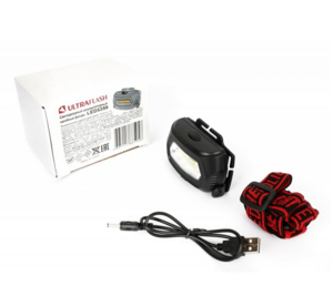 Ultraflash LED5359 (фонарь налобн.аккум 5В черный COB 3 Ватт, 3 реж.,пласт.,бокс)
