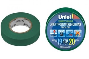 UIT-135P 20/19/01 GRN Изоляционная лента Uniel 20м, 19мм, 0,135мм, 1шт, цвет Зеленый