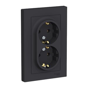 ATLASDESIGN РОЗЕТКА двойная с заземлением, 16А, в сборе, КАРБОН