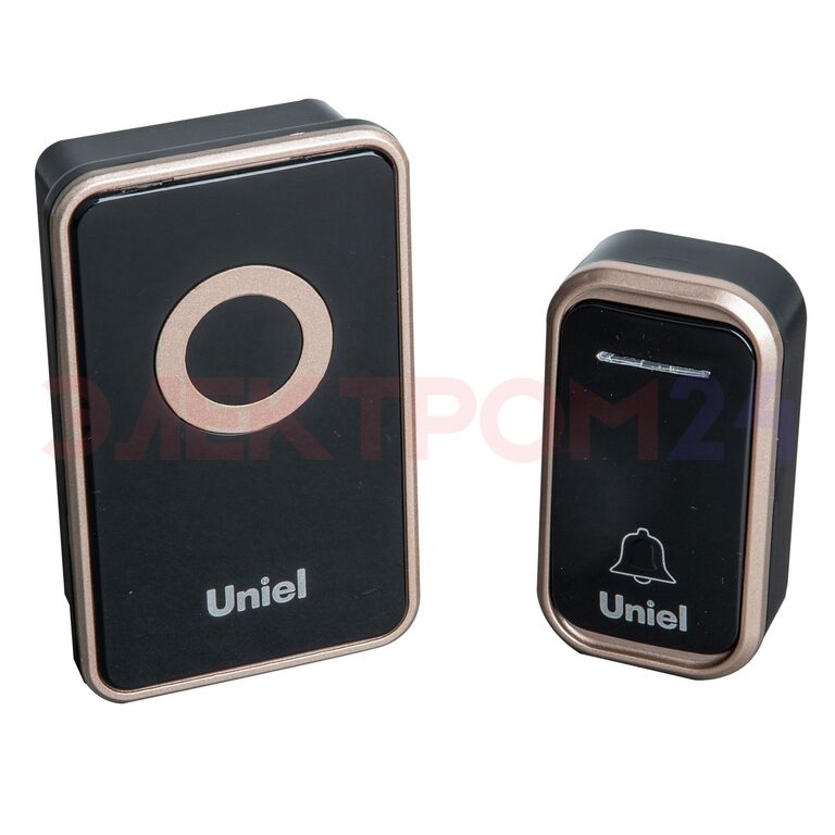 UDB-094W-R1T1-38S-BL-GL Звонок электронный. 220В. Радиус действия 150 м. Черный с золотистым. ТМ Uni UDB-094W-R1T1-38S-BL-GL Звонок электронный. 220В. Радиус действия 150 м. Черный с золотистым. ТМ Uni