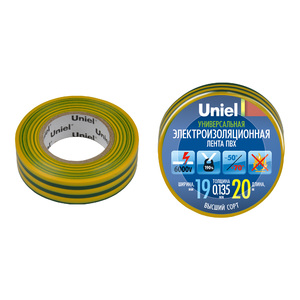 UIT-135P 20/19/01 YGR Изоляционная лента Uniel 20м, 19мм, 0,135мм, 1шт, цвет Желто-Зеленый