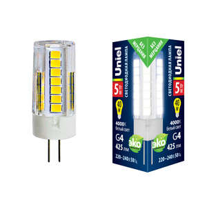 LED-JC-220/5W/4000K/G4/CL GLZ09TR Лампа светодиодная, прозрачная (4000К). ТМ Uniel.