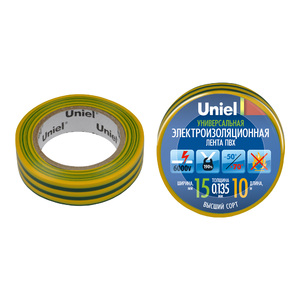 UIT-135P 10/15/01 YGR Изоляционная лента Uniel 10м, 15мм, 0,135мм, 1шт, цвет Желто-Зеленый