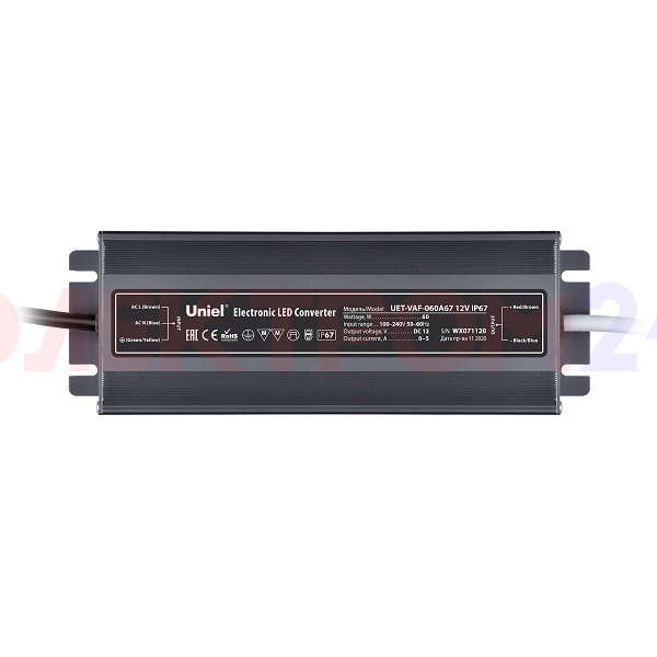 UET-VAF-060A67 12V IP67 Блок питания ультратонкий, 60Вт. Металлический корпус. TM Uniel UET-VAF-060A67 12V IP67 Блок питания ультратонкий, 60Вт. Металлический корпус. TM Uniel