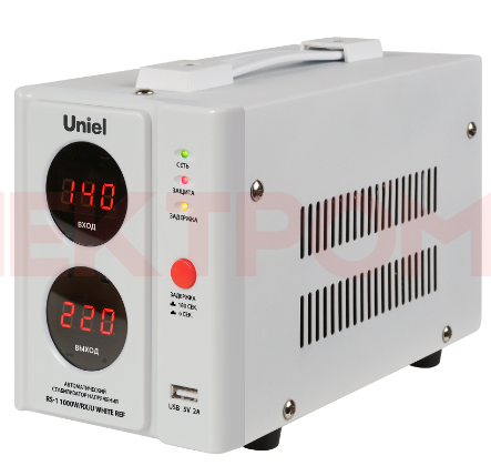 RS-1 1000W-RX-U WHITE REF Стабилизатор напряжения для холодильников. 1000ВА. USB разъем. TM Uniel RS-1 1000W-RX-U WHITE REF Стабилизатор напряжения для холодильников. 1000ВА. USB разъем. TM Uniel