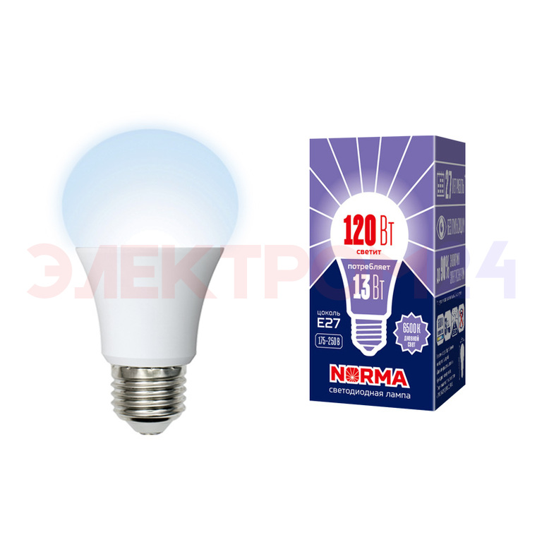 LED-A60-13W/DW/E27/FR/NR Лампа светодиодная. Форма "A", матовая. Серия Norma. Дневной белый свет (65 LED-A60-13W/DW/E27/FR/NR Лампа светодиодная. Форма "A", матовая. Серия Norma. Дневной белый свет (65