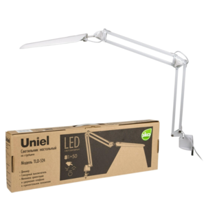 TLD-524 White/8W/Светильник настольн на струбцине/LED/500Lm/4500K/Dimmer/Цвет-белый, 