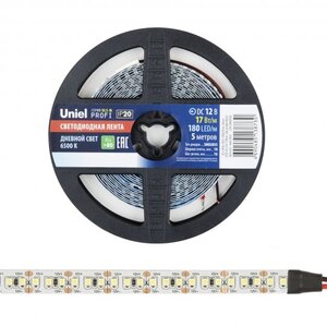 ULS-M16-2835-180LED/m-10mm-IP20-DC12V-17W/m-5M-6500K PROFI Светодиодная лента (6500K). Uniel