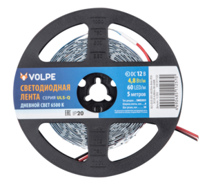 ULS-Q320 2835-60LED/m-8mm-IP20-DC12V-4,8W/m-5M-6500K Гибкая светод/лента на самокл/основ